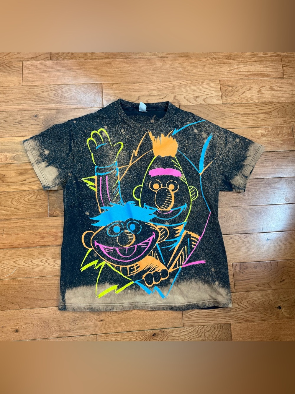 Sesame Street 2008 Bert & Ernie Graffiti Style Acid Wash Tee